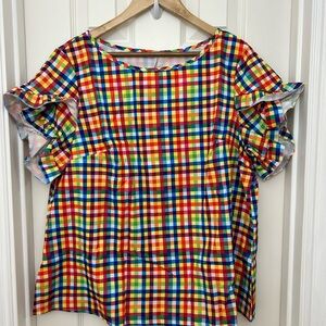 SHEIN Multicolor Checkered Ruffle Sleeve Blouse